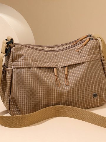 Brown checked Oxford-cloth shoulder bag