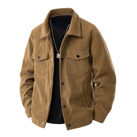 Tan corduroy work jacket with chest pockets